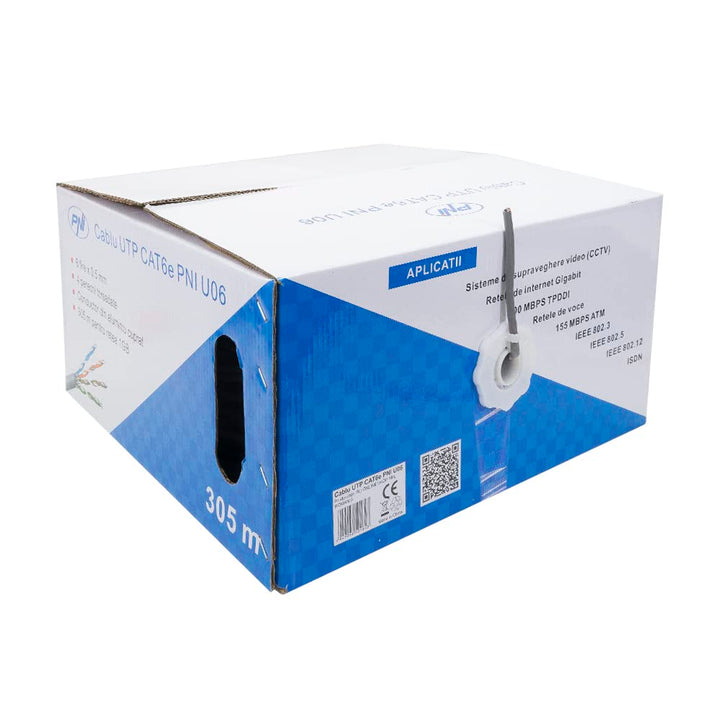 Enthernet LAN Kabel 305 m CAT6e PNI U06 für Internet 1 Gigabit/Überwachungssystem, grau