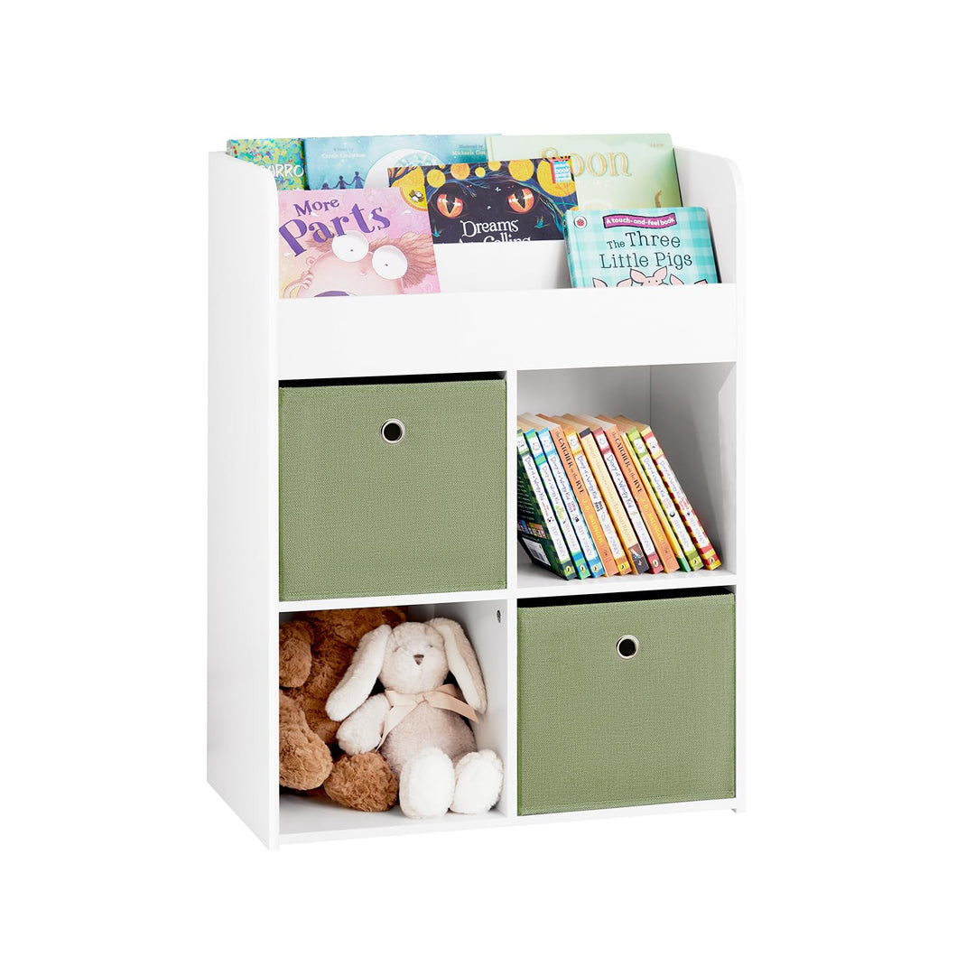 SoBuy KMB79-W Kinder Bücherregal Kinderregal mit 2 Stoffboxen Spielzeugregal Aufbewahrungsregal für