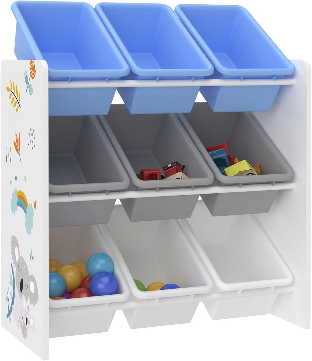[en.casa] Kinderregal Muxía mit 9 Aufbewahrungsboxen Spielzeugregal mit Koala-Motiv Spielregal Weiss