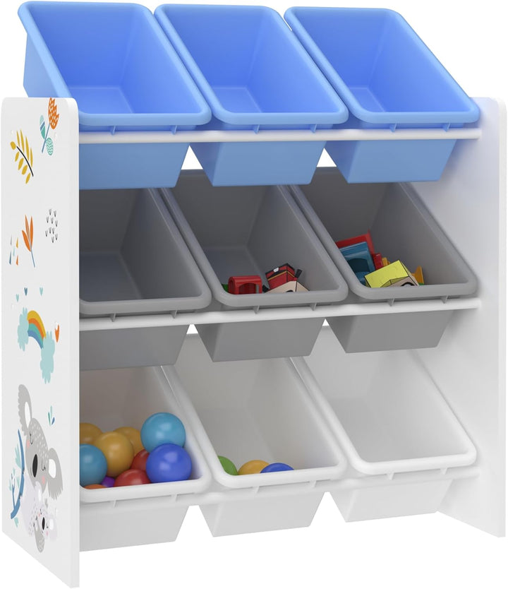 [en.casa] Kinderregal Muxía mit 9 Aufbewahrungsboxen Spielzeugregal mit Koala-Motiv Spielregal Weiss