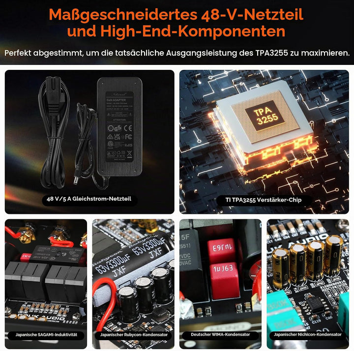 Douk Audio A100 TPA3255 Verstärker, 300 Watt x2 Digitaler Leistungsverstärker, Stereo/Mono Kanal SUB
