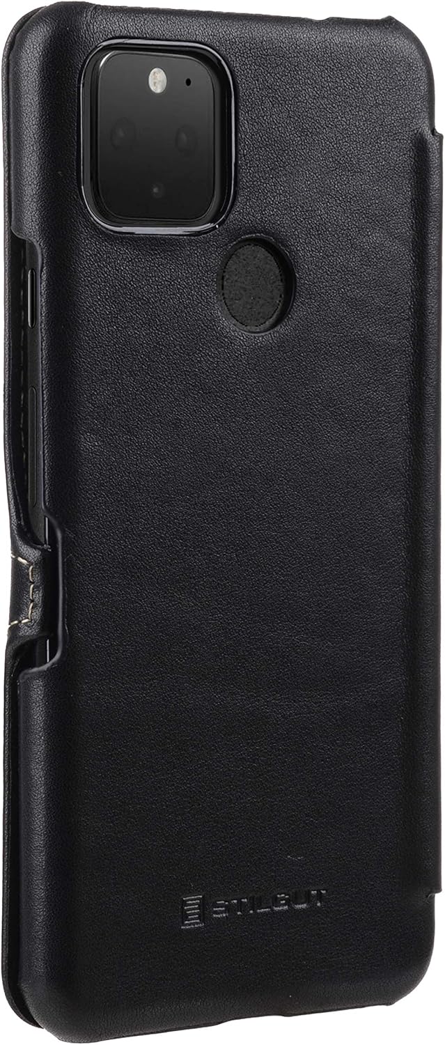 STILGUT Book Case kompatibel mit Google Pixel 4a 5G Hülle aus Leder mit Clip-Verschluss, Lederhülle,