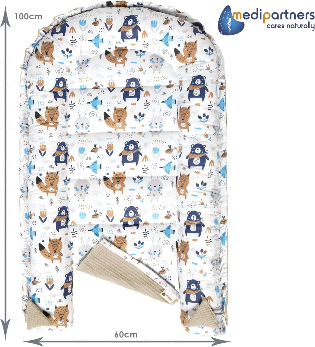 Medi Partners Babynest Kuschelnest Babynestchen 100% Baumwolle Waffle Nestchen Reisebett für Babys S