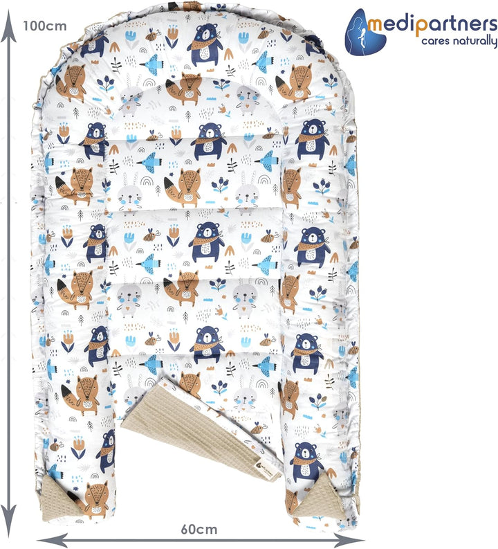 Medi Partners Babynest Kuschelnest Babynestchen 100% Baumwolle Waffle Nestchen Reisebett für Babys S