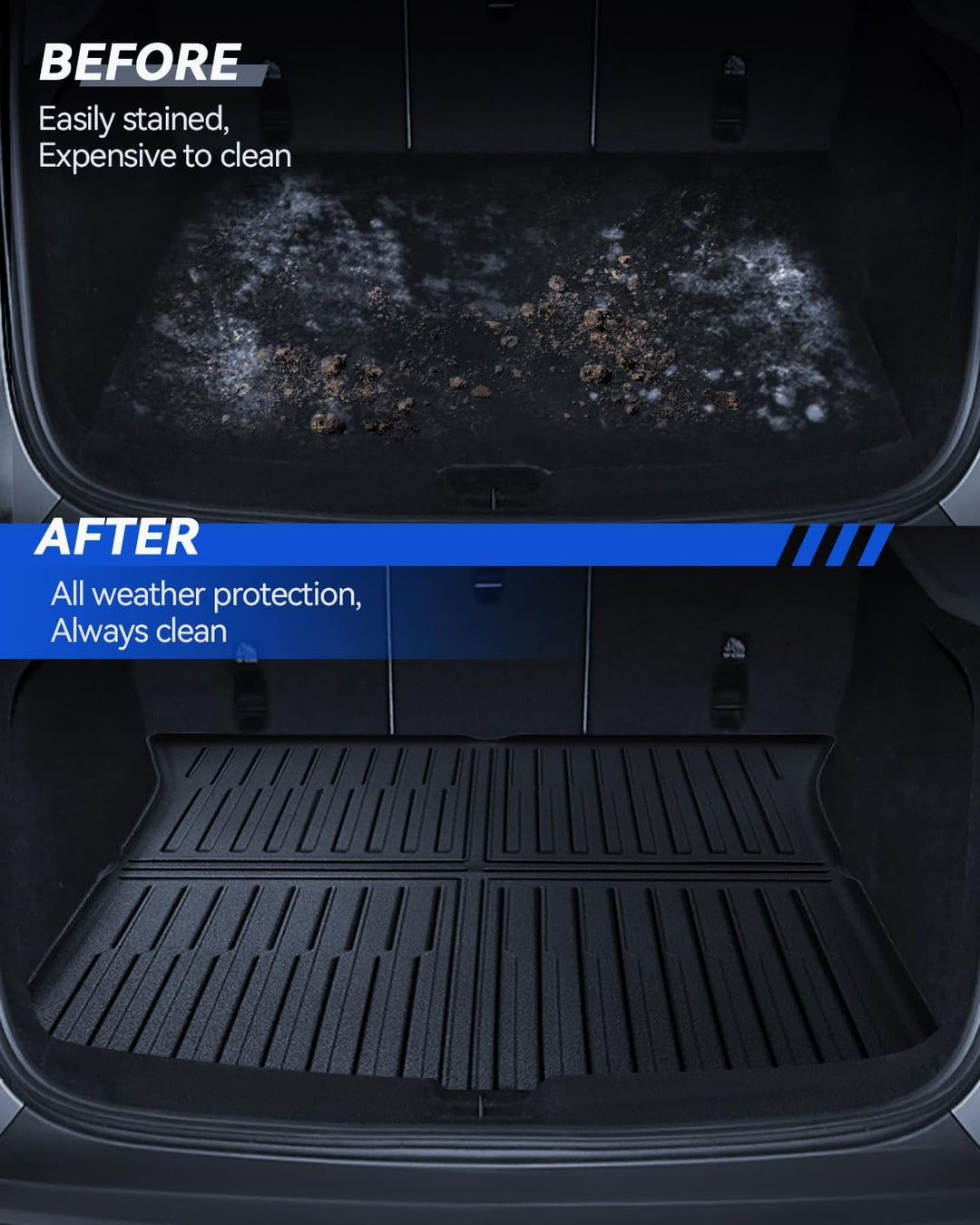 Kofferraummatte 3 Pcs für Tesla Model Y 2025-2026 Premium/Performance Allwetter TPE Schutzmatte, Hin