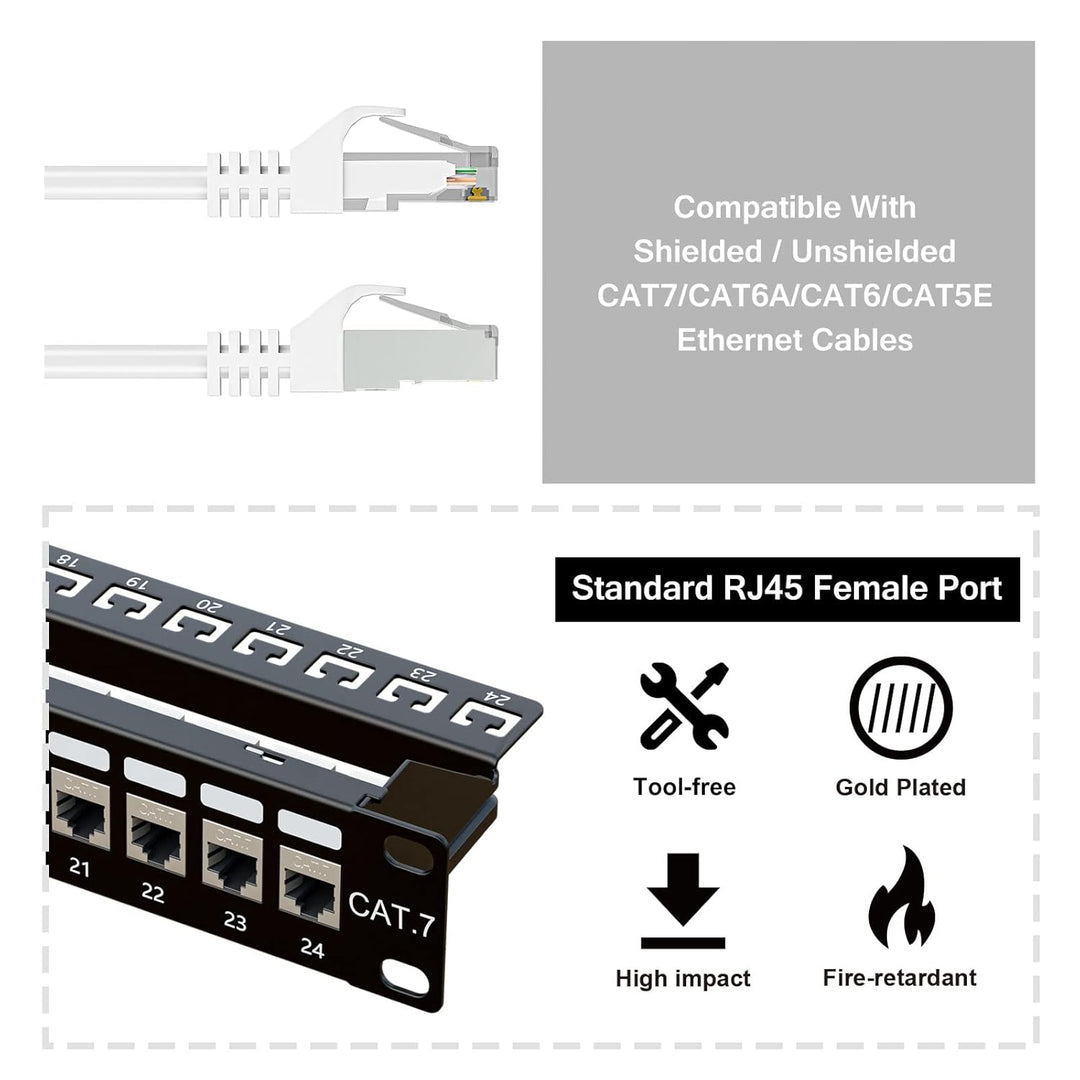 iwillink 24 Port Cat7 RJ45 Durchgangskupplung 1U geschirmtes Patchpanel STP 48,3 cm mit Rückleiste,