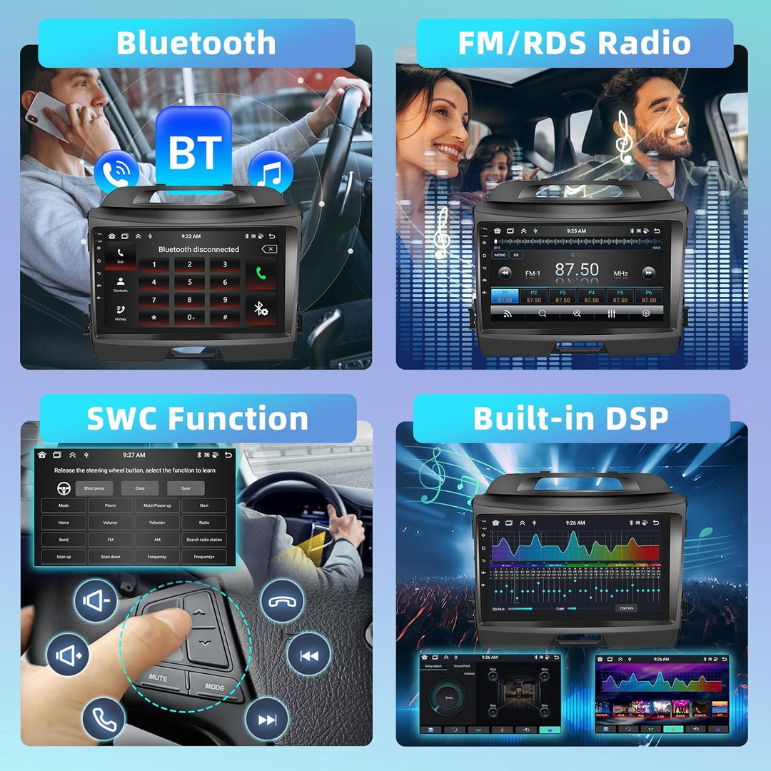4GB+64GB Carplay Autoradio für Kia Sportage 2010-2016, 9 Zoll Android Radio mit Wireless Android Aut