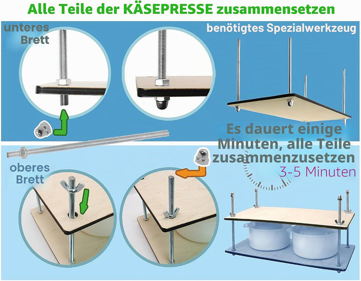 Käsepresse für die Käseherstellung, 40,6 cm, Käseherstellungs-Set mit Holz-Käsepresse und 2 Käseform