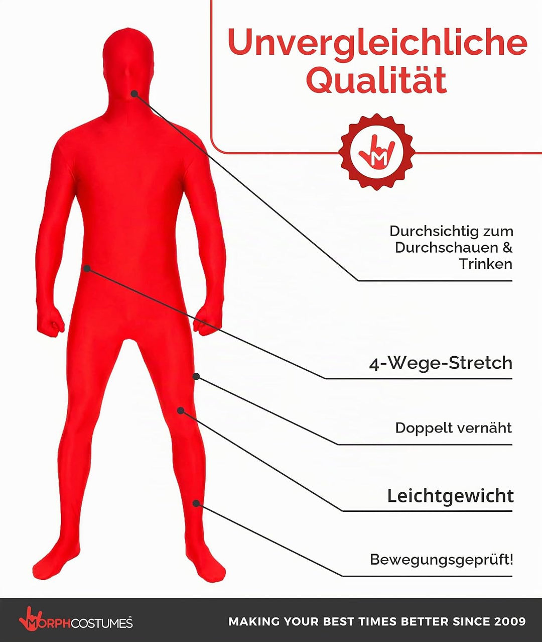 Morphsuits STSRE2 zweite Haut Kostüm- Ganzkörperkostüm, Unisex – Erwachsene, Rot, XXL XXL Rot, XXL R