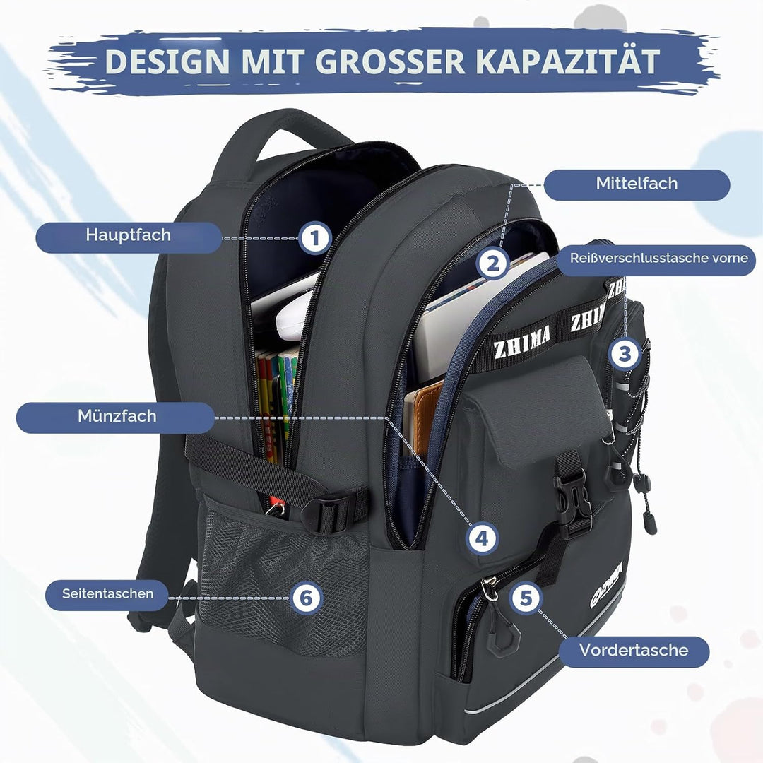 Amythe Schulrucksack Jungen Teenager, Rucksack Schule Gymnasium Oberstufe Schulranzen mit Reflektore