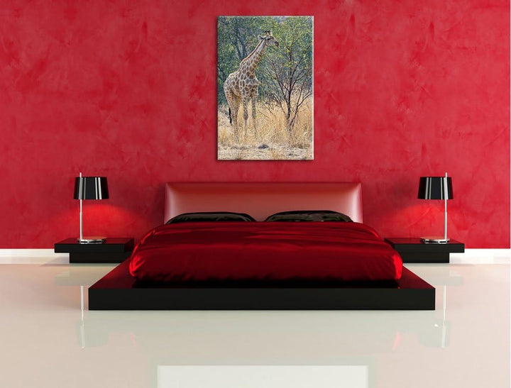 Pixxprint Giraffe beim Fressen auf Leinwand, XXL riesige Bilder fertig gerahmt mit Keilrahmen, Kunst