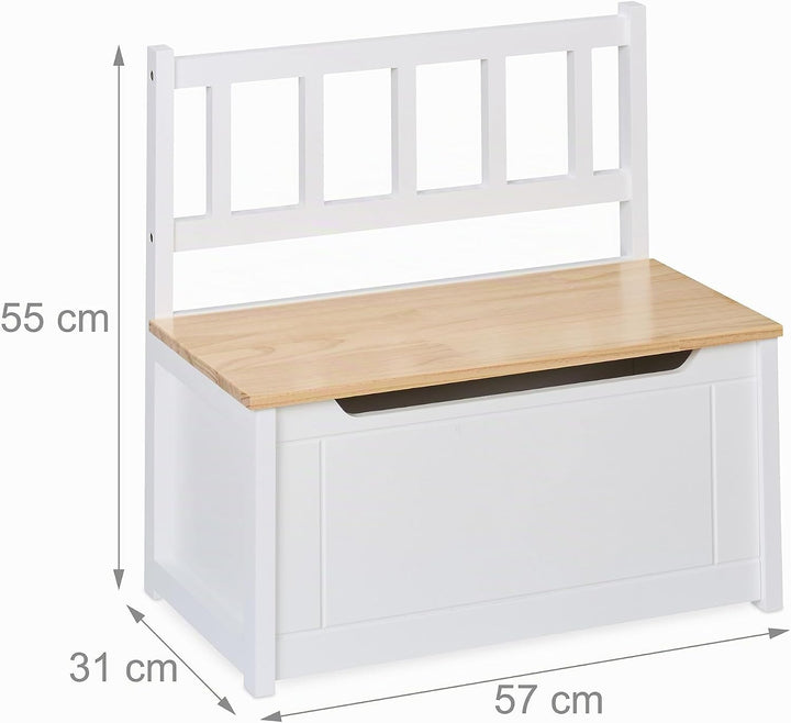 Relaxdays Kinderbank mit Stauraum, Klappdeckel, Rückenlehne, HxBxT: 55 x 57 x 31 cm, Kinder, Spielze