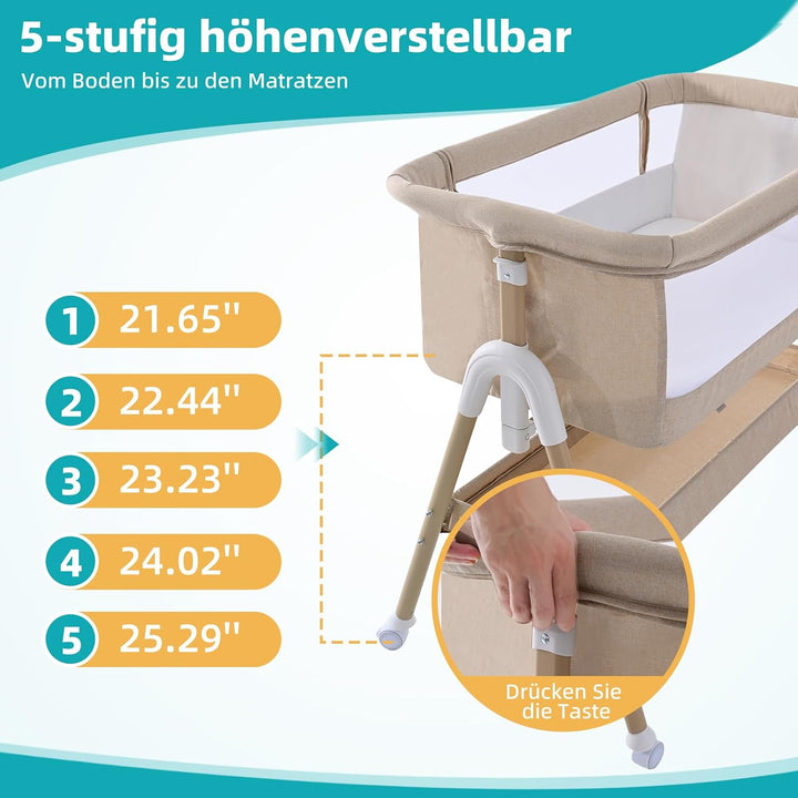 cozydwells Babybettchen, Bassinet für sicheres gemeinsames Schlafen, Staubsaugerbeutel, einfach zu m