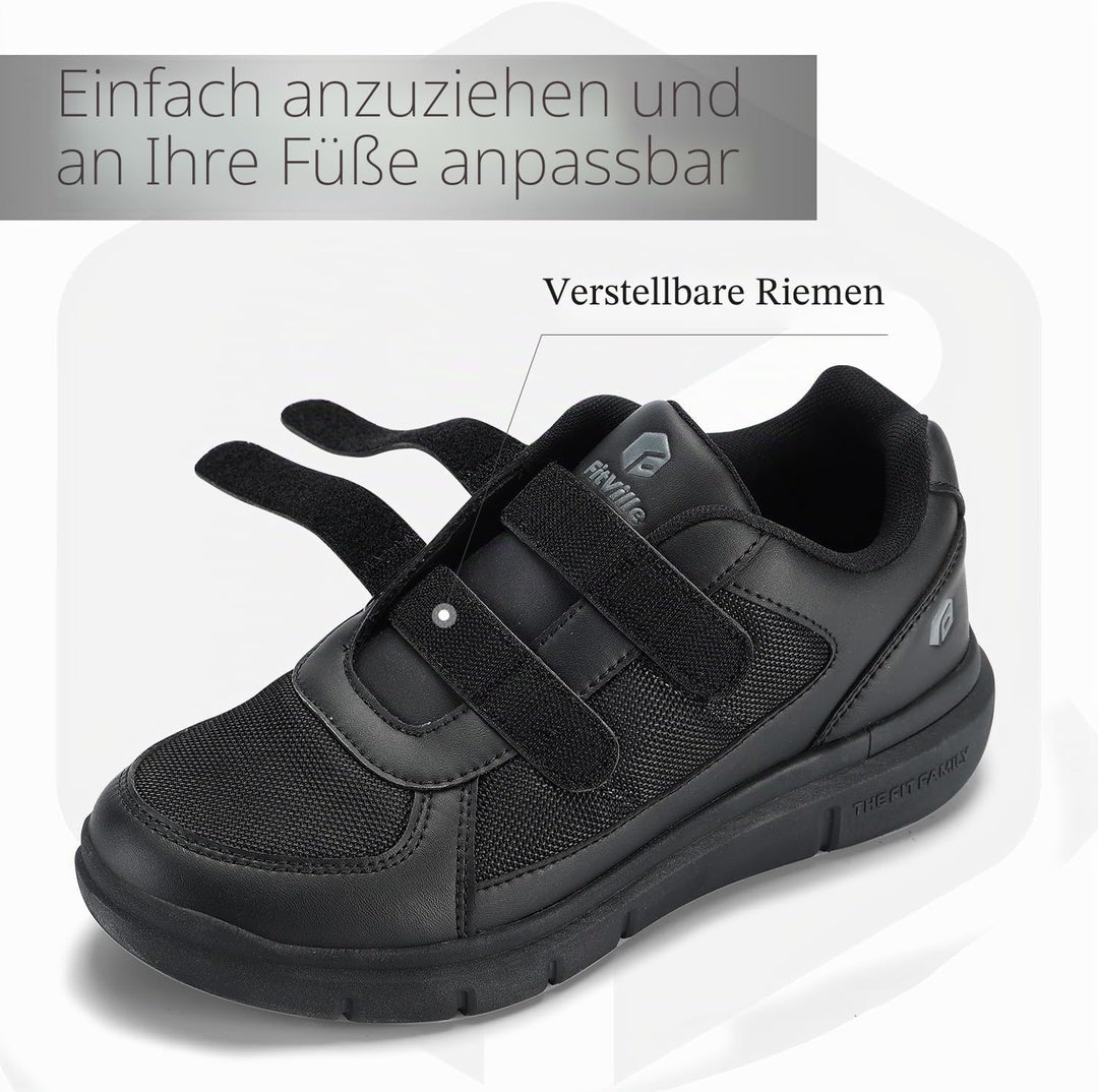 FitVille Herren Easytop Duo Strap Schuhe V3 Extra Weit Turnschuhe Sneaker 47 EU XX-Weit Schwarz, 47