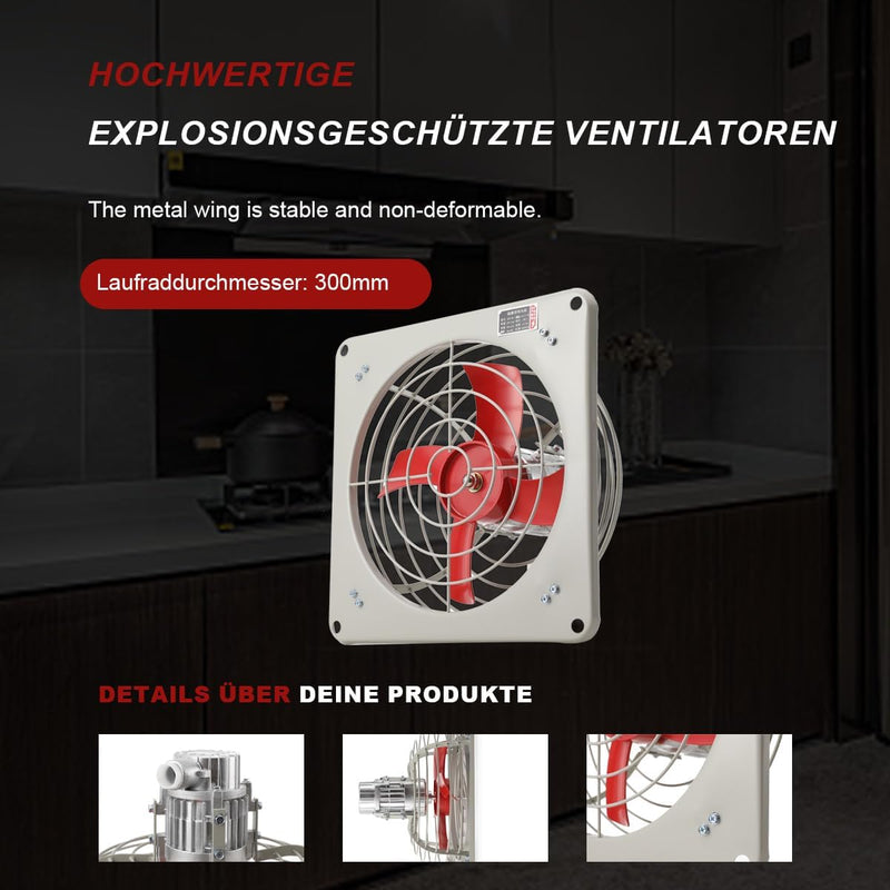 Lfhelper 12 300mm Explosionsgeschützter Lüfter Abluftventilator Auspufflüfter Rohrlüfter Flow Rohrle
