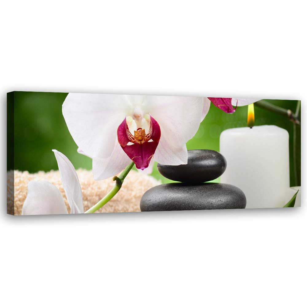 Feeby Bild auf Leinwand Orchidee Kunstdruck modern Zen Weiss 120x40 cm Leinwandbild 120x40 cm Weiss_