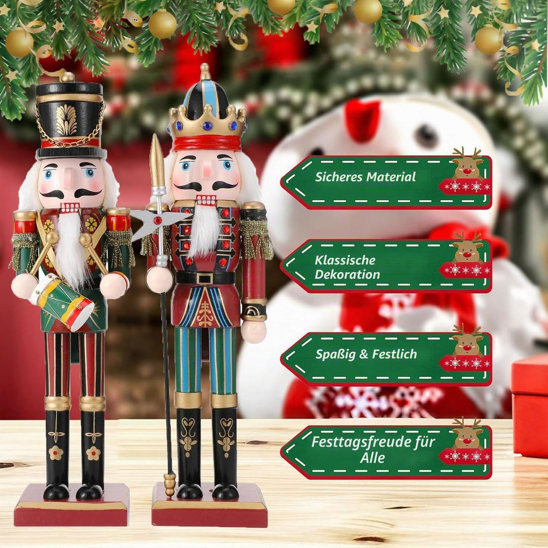2Pcs Nussknacker Soldat, 30 cm Holz-Nussknacker Weihnachtsnussknacker Figuren für den Kamin, Klassis