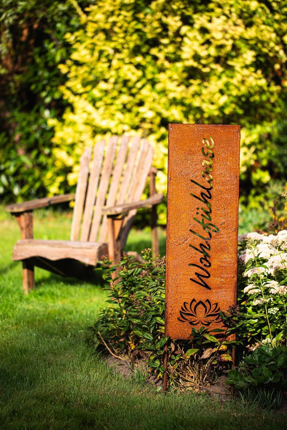 Bornhöft Schild Spruchtafel Gartenschild Edelrost rostige Gartendeko 115cm Edelrost (Wohlfühloase),