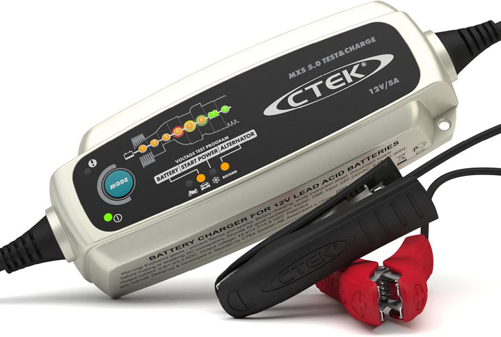 CTEK MXS 5.0 Test & Charge, Batterieladegerät 12V, Batteriepfleger & Indicator Eyelet M6, LED-Anzeig