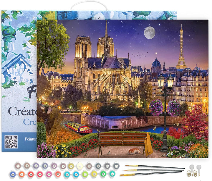 Figured'Art Malen Nach Zahlen Erwachsene Mit Rahmen Notre Dame unter den Sternen - Paint by Numbers