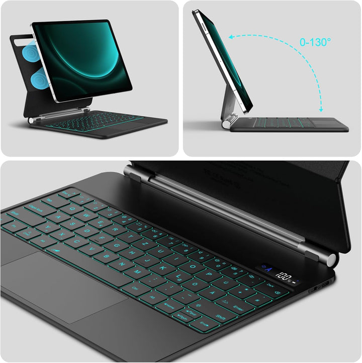 Bettdow für Samsung Galaxy Tab S10+/S9 FE+/S9+ 12.4" Tastatur Hülle, Schwebendes Magnetisches Design