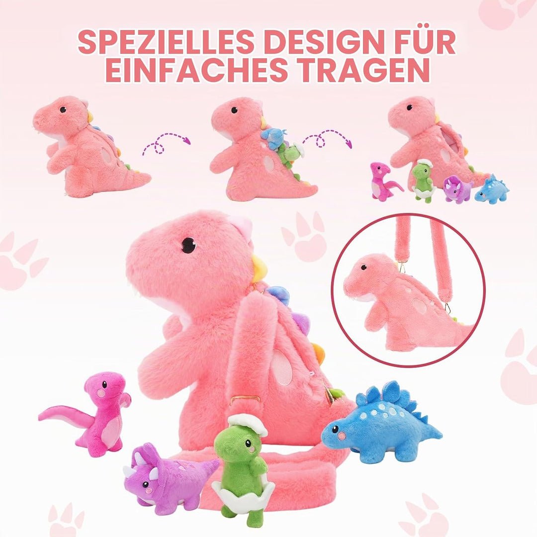 OUOZZZ Dino Kuscheltier, 31cm Niedliches Dinosaurier Kuscheltier mit 4 Baby Dino Plüschtier im Bauch