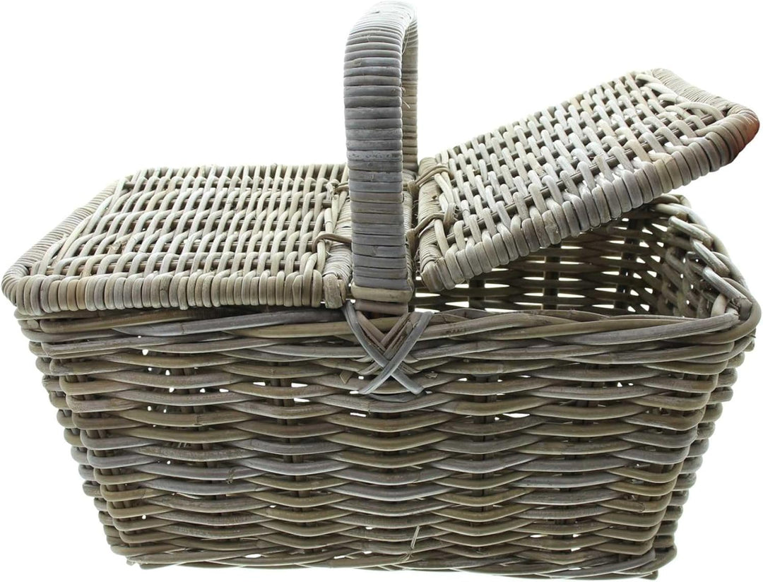 FRANK FLECHTWAREN, Picknickkorb Rattan, trendiges Koboo-Grey, teilweise lackiert, liebevoll von Hand