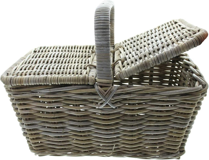 FRANK FLECHTWAREN, Picknickkorb Rattan, trendiges Koboo-Grey, teilweise lackiert, liebevoll von Hand