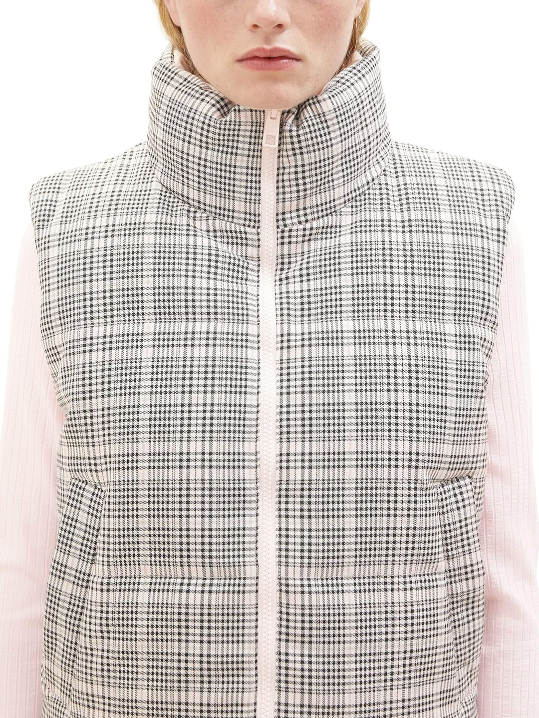 TOM TAILOR Denim Damen Puffer Weste mit Wendefunktion L 32456 - Rose Grey Check, L 32456 - Rose Grey