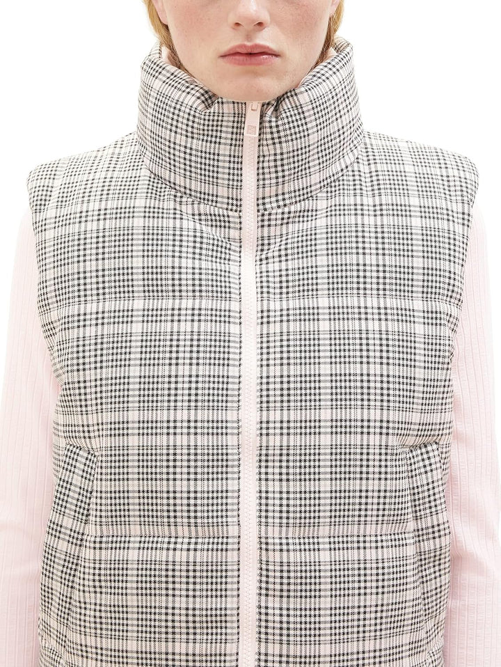 TOM TAILOR Denim Damen Puffer Weste mit Wendefunktion L 32456 - Rose Grey Check, L 32456 - Rose Grey