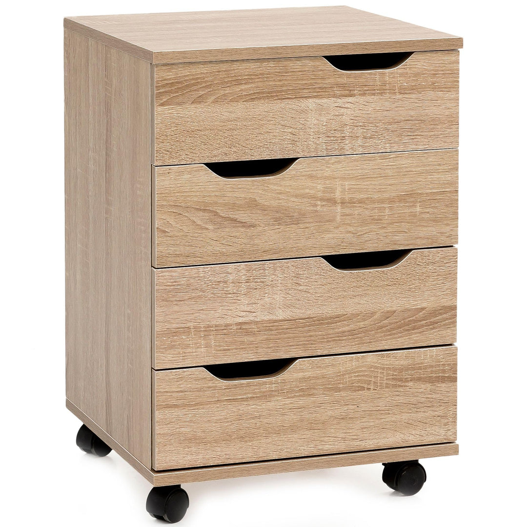Wohnling Rollcontainer 40x40x60 cm Sonoma mit Schubladen | Schreibtischcontainer mit 4 geräumigen Sc