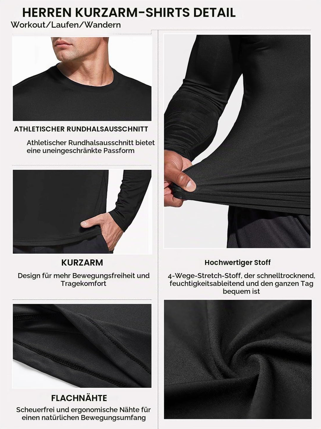 Herren 3er Pack Langarmshirt T-Shirts, UPF 50+ UV Schutz Schnelltrocknend Funktionsshirt Laufshirts,
