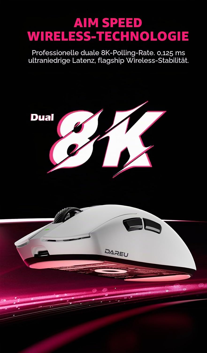 DAREU AE6 Pro Wireless RGB Gaming Mouse mit Anzeige Magnetic Charging Base - Custom PAW3950 Sensor m