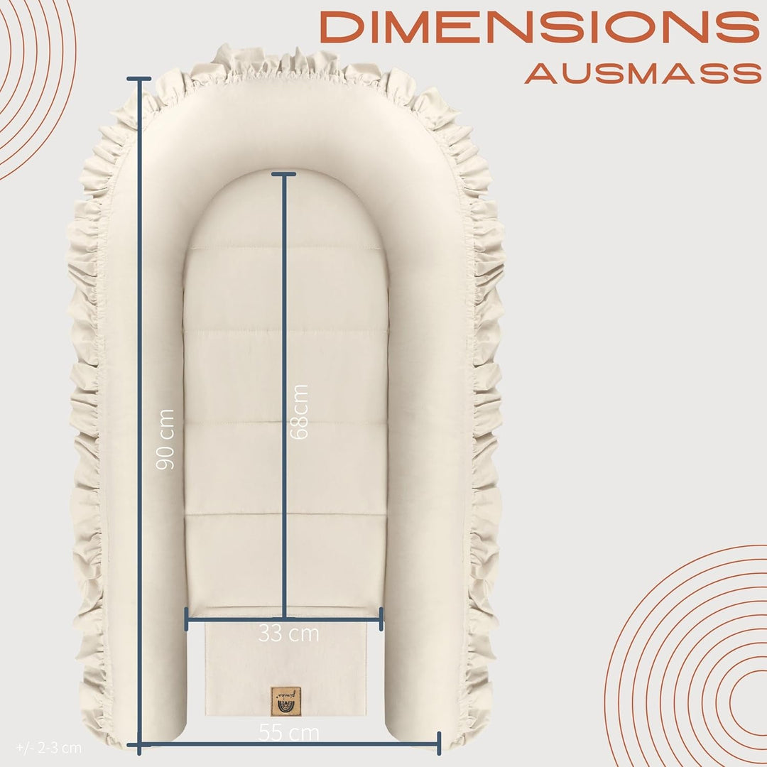 PIMKO Babynest mit rüschen Babynestchen für Baby Kuschelnest Babykokon für Säuglinge und Neugeborene