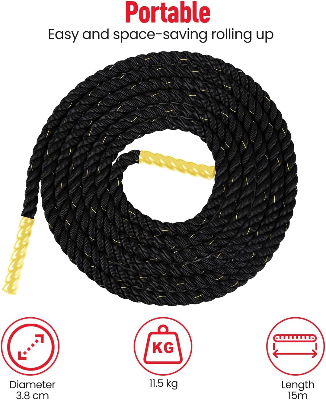Ultrasport Battle Rope, Seillänge 3,8 cm Durchmesser, hochwertiges Schlagseil für Kraftausdauer &amp; Mu