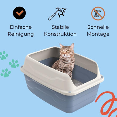 GarPet XXL Extra hohe Katzentoilette offene Katzenklo mit hohem Rand Jumbo Schalentoilette gross ohn