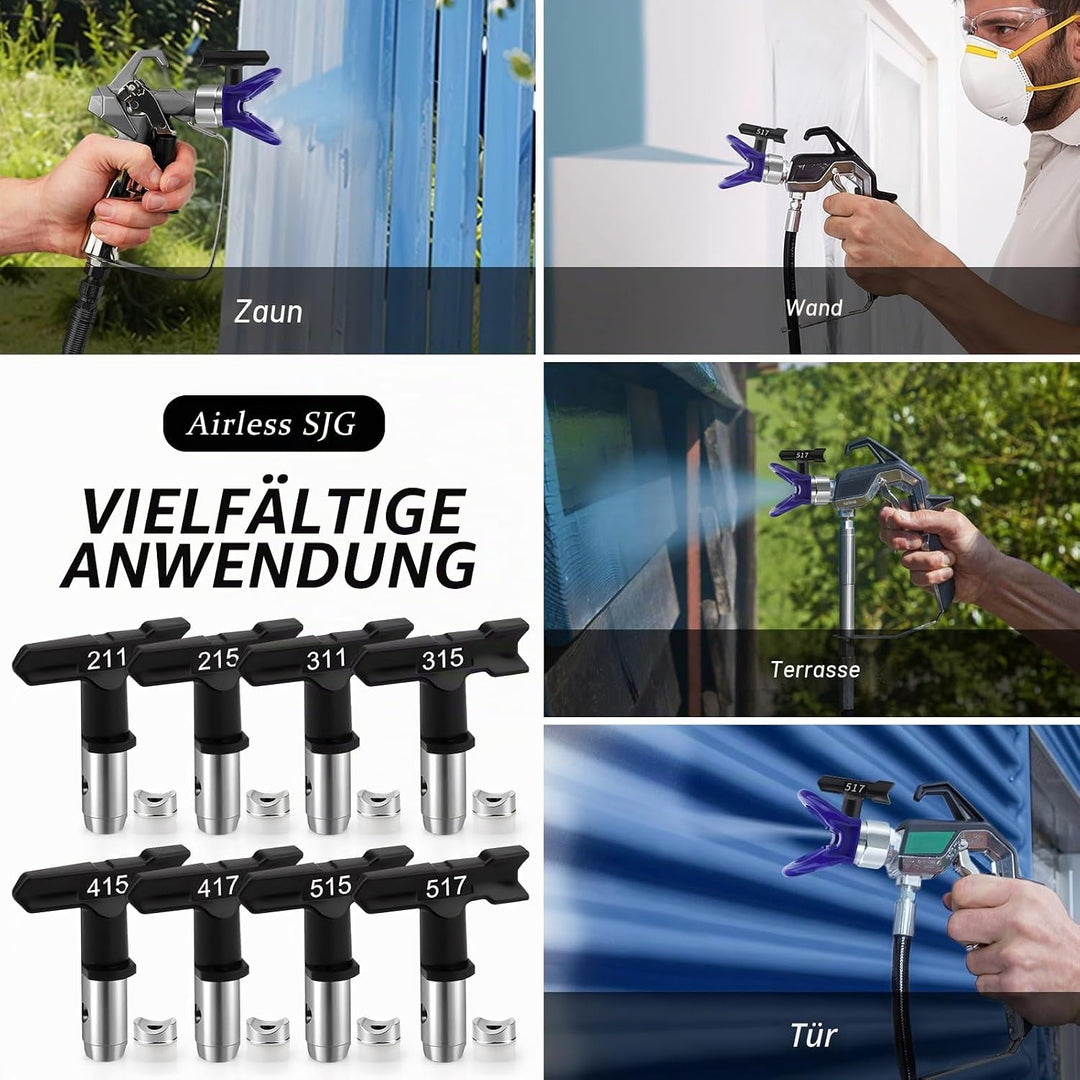 Airless Farbsprühspitzen-Set, 8 Stück, wendbare Sprühspitzen mit Aufbewahrungsbox, luftlose Farbsprü