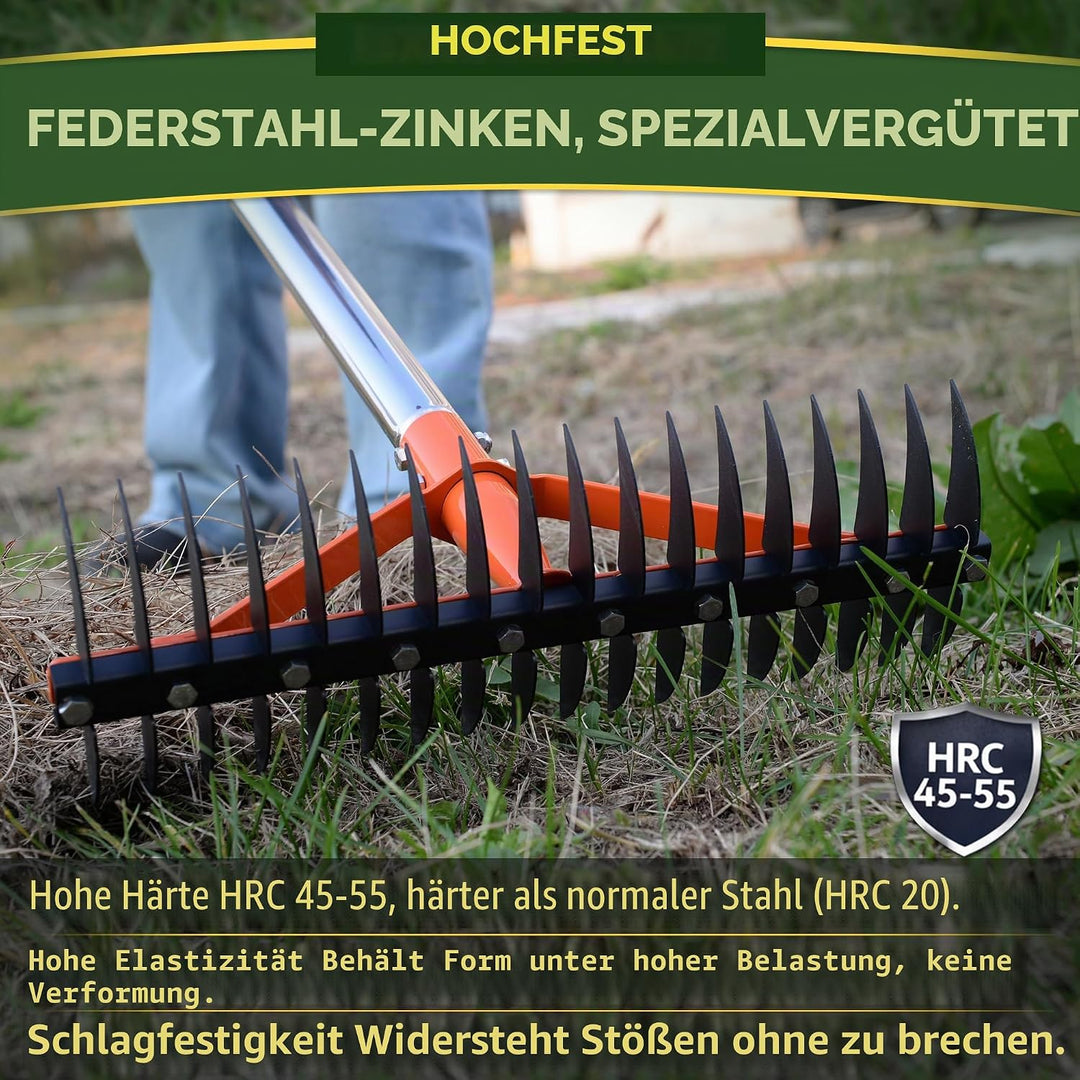 Vertikutierrechen 159cm Schneidrechen 18 Scharfe Federstahlzinken Moosrechen mit Verstellbaren Edels