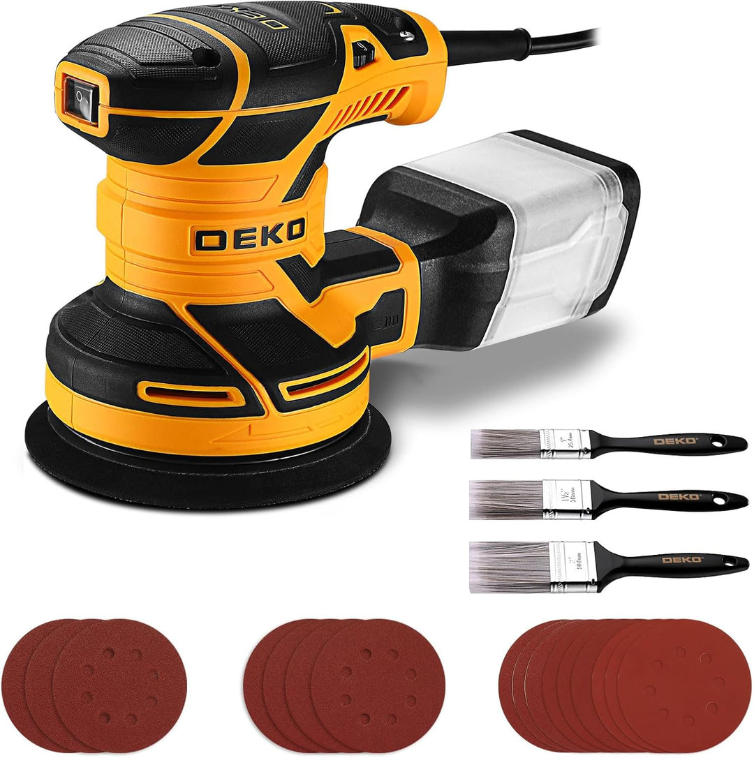 Exzenterschleifer 125mm mit Absaug 300W: DEKOPRO Schleifmaschine für Holz mit 16 Schleifpapieren,3*
