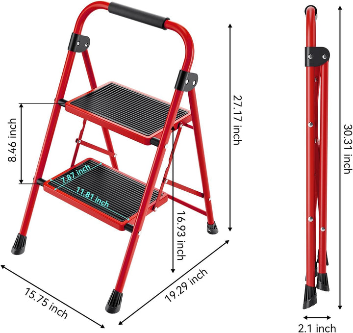 KINGRACK 2 Stufen Leiter, Trittleiter mit Handläufen, Stufenleiter, Klappleiter Tritthocker, Klapptr