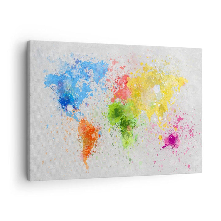 Bilder auf Leinwand Karte Welt modern Leinwandbild mit Rahmen 70x50cm Wandbilder Dekoration Wohnzimm