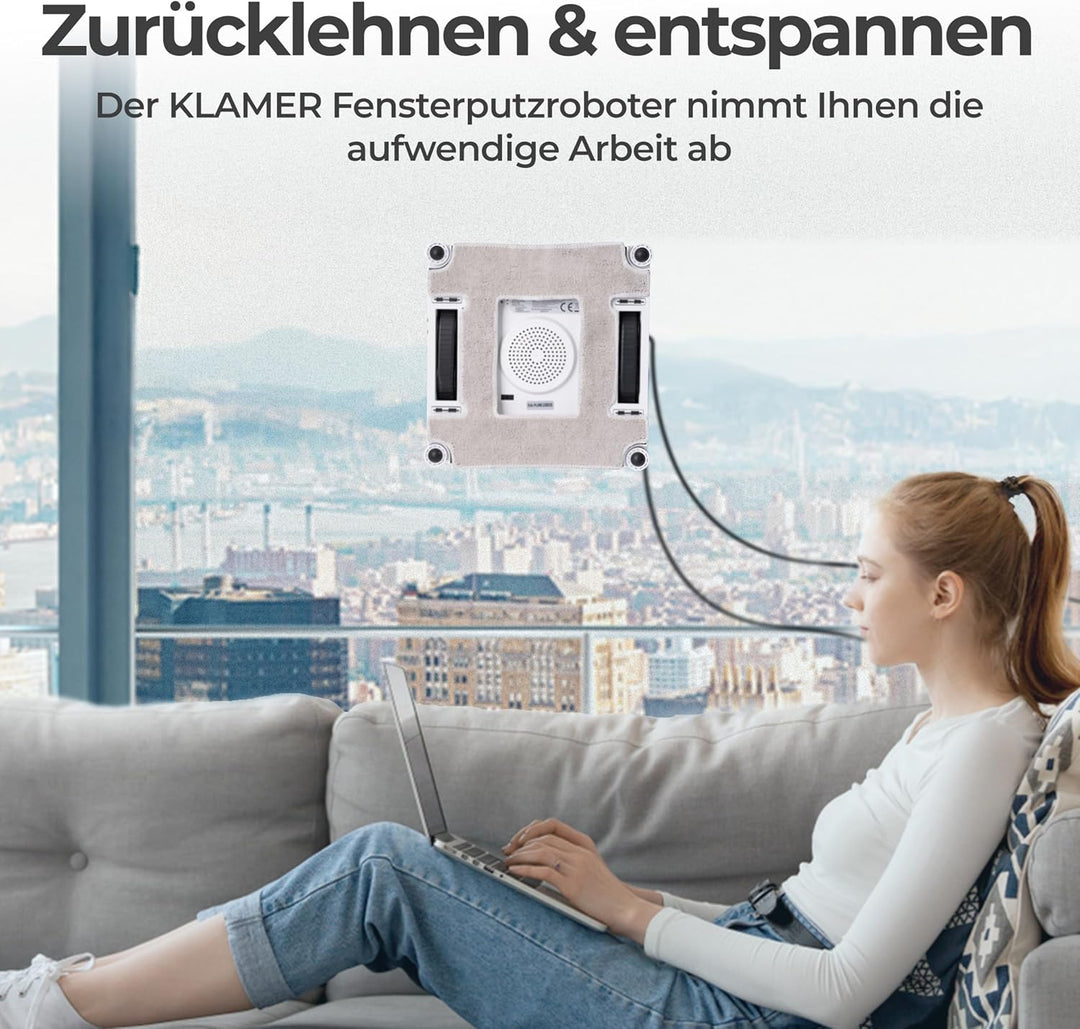KLAMER Fensterputzroboter 3500 Pa – automatischer Fensterreiniger mit 100 ml Doppelwassertank, Nassr
