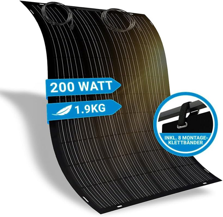 2x Solarmodul FLEX 200 Watt mit Anschlussbox auf der Vorderseite - Innovatives hochflexibles Solarpa