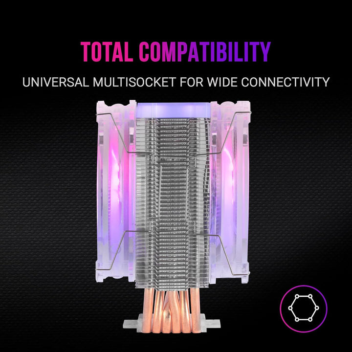 Mars Gaming MCPU66, Dreifach ARGB CPU Kühlkörper, 6 Heatpipes HCT, TDP 220W, 2 Lüfter 12cm, Schwarz,