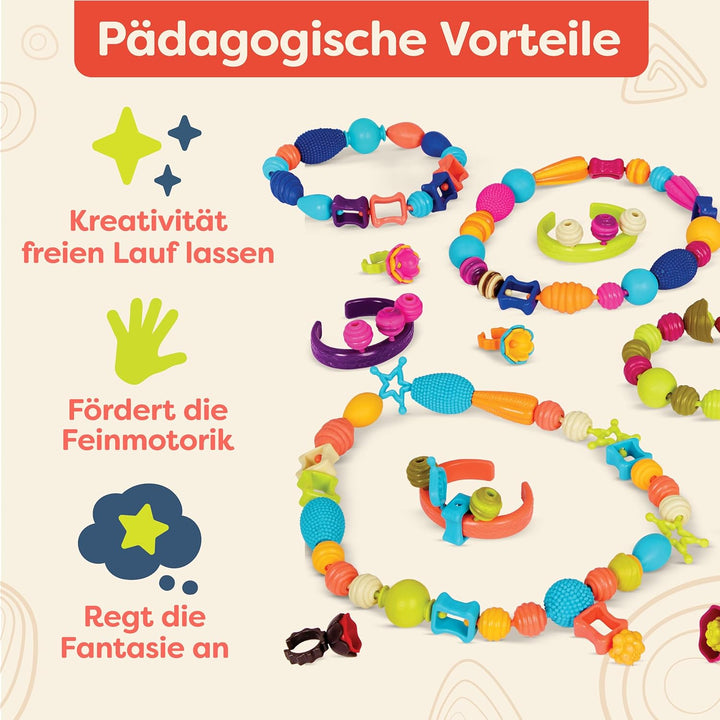 B. toys 275 Teile Bastelset Kinder Pop Arty – Schmuck Basteln, Bunte Perlen zum Zusammenstecken, Kin