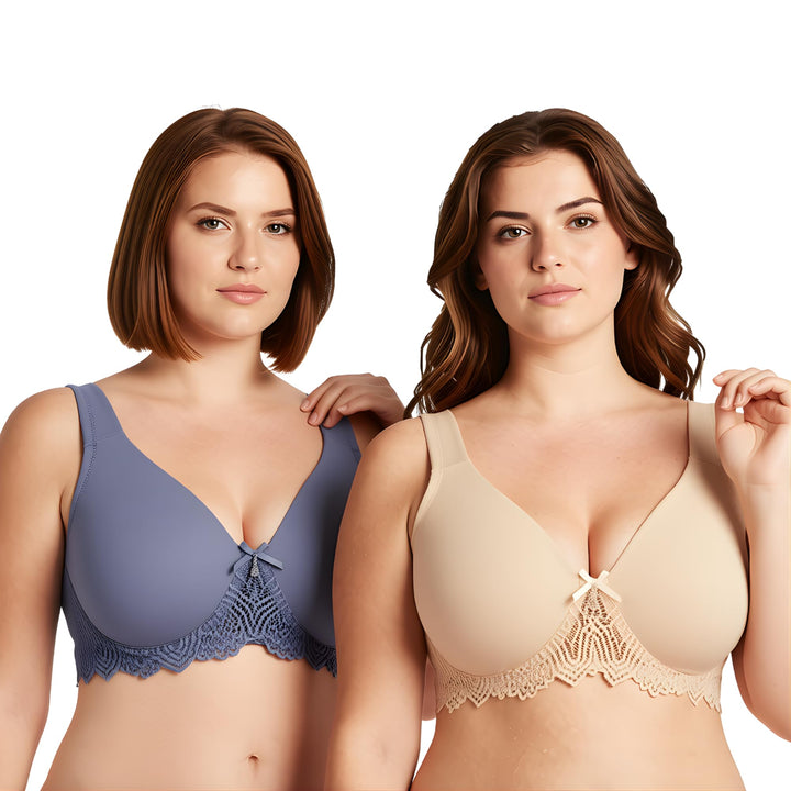 Curve Muse Damen Ungefüttert Bügel Spitze BH mit Gepolstert Schulter Gurte 75B Nackt, Staubiges Blau