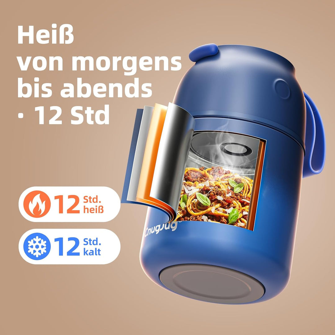 Thermobehälter für Essen 530ml, Edelstahl Thermobecher für Essen Warmhaltebehälter mit Löffel, Ausla