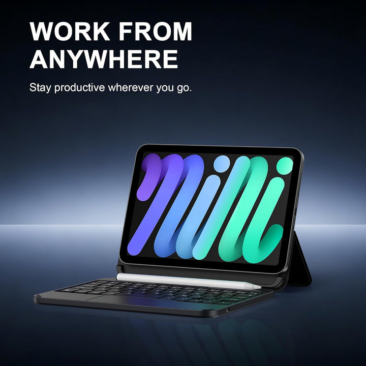 ORDA Tastatur Hülle für iPad mini 6/Mini 7 (A17 Pro), Magnetische Ständer mit Smart Trackpad Hinterg