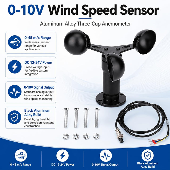 Risegun 0-10V Signalausgang Windgeschwindigkeitssensor, Aluminiumlegierungs Anemometer, 360 Grad Win