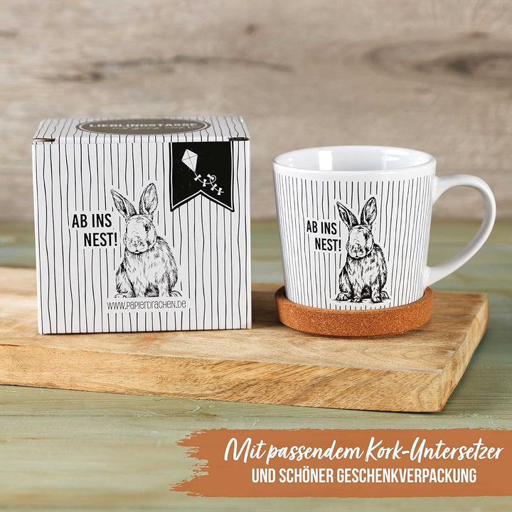 Papierdrachen Hochwertige Tasse aus Keramik mit passendem Kork Untersetzer - Tischdeko - Kaffeetisch
